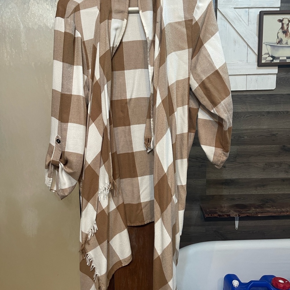Maurices Brown and White Plaid Cardigan